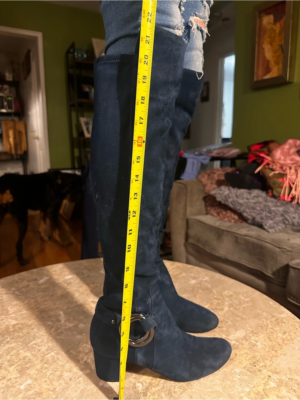 Karl Lagerfeld - Navy Suede Over-the-Knee Block Heel Boots - Picture 5 of 10